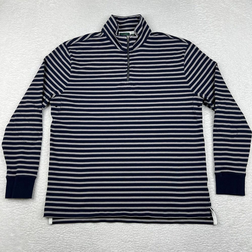 Vintage J Crew Sweater Mens Large Blue Striped 1/4 Zip 80s Heavy Knit Pullover